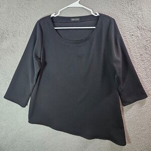 NEW Allie Coosh Tunic Top Blouse Women Medium Asymmetrical Hem Black Work Simple
